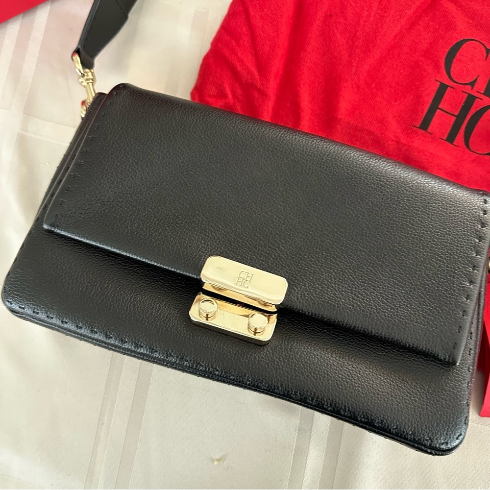 Carolina Herrera SATCHEL | MEDIUM BLACK LEATHER HANDBAG IN BOX WITH DUST BAG NWT